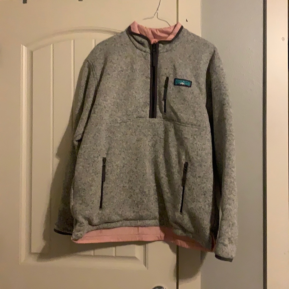 Lauren James grey with pink windbreaker material inside quarter zip